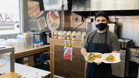 Shadi Alkhannous runs the take-out and delivery counter at the Alnoor Halal Food Market in St. Catherines, Ont., serving meals like shish tawook, chicken shawarma and beef kabab. He and his family hav